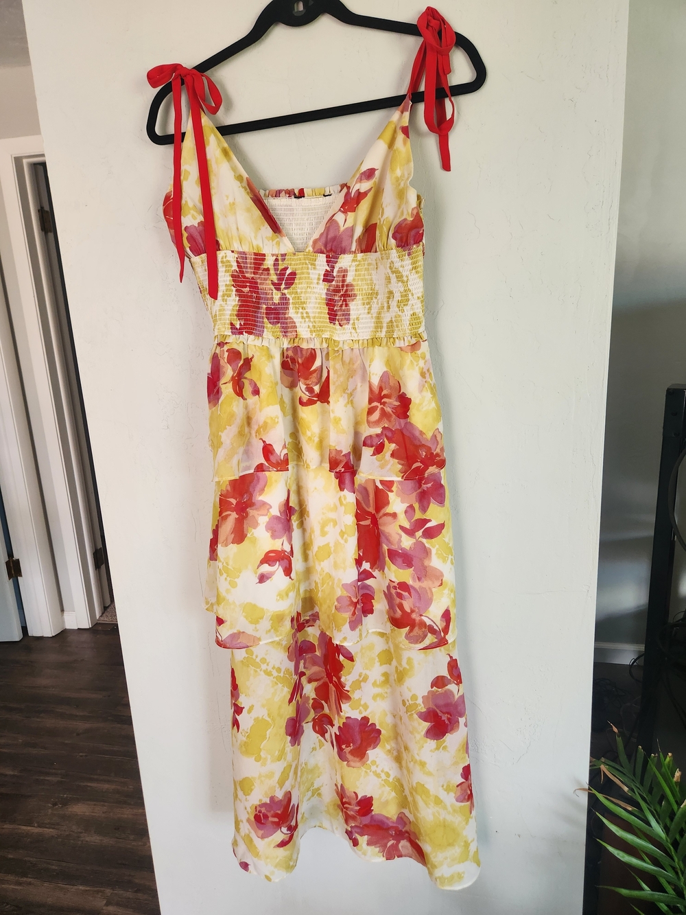 4SI3NNA Yellow & Pink Floral Tie-Shoulder Maxi Dress 10/12